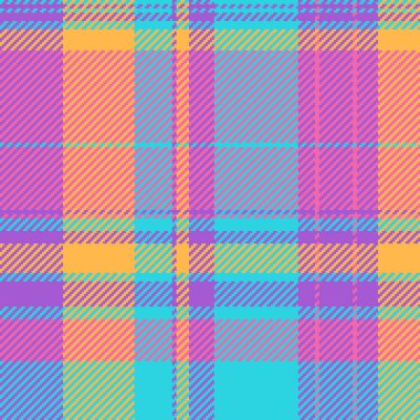Karışık kumaş ekose kontrolü, tekstil arka plan dokusu. Pembe ve menekşe renkleri paletinde tartan aralıksız vektör deseni.