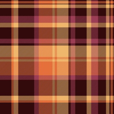 Yazlık kumaş kontrolü ekose, çevrimiçi doku kalıbı. Turuncu ve koyu renk paletinde kusursuz tekstil tartan vektörü.