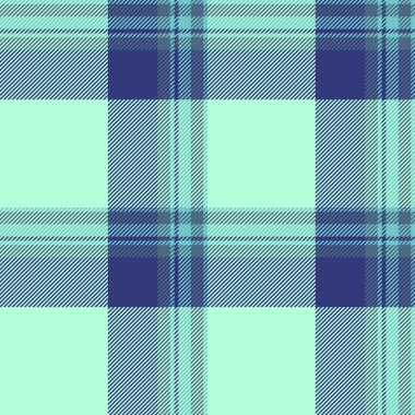 İnanılmaz kusursuz vektör deseni, örtülü kumaş ekoseli. Flanel tartan arkaplan dokusu ışık ve cyan renk paleti.