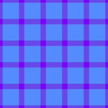 Dişi tartan dokusu, modern vektör kontrol kumaşı. Parlak ve mavi renk paletinde tekrarlanan ekosesiz arka plan tekstili.