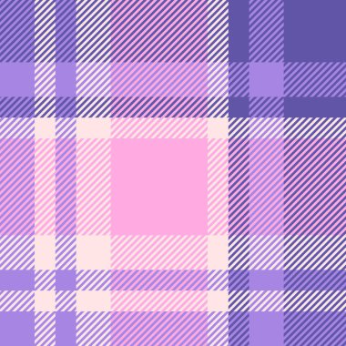 Şık tartan arka plan, kanepe tekstil dikişsiz desen. Mor ve pembe renk paletinde mevcut doku ekose kumaş vektörü.
