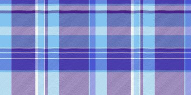 Lila 'nın arka plan tekstil kontrolü, düzenli vektör tartan dokusu. Argyle kumaş desenli, mor ve cyan renk paletinde ekosesiz..