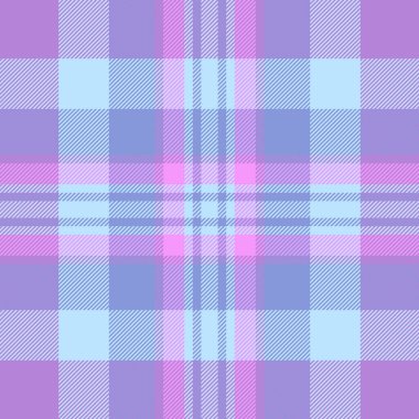 Kontrol şablonu vektörünü göster, tekstil eklemsiz tartan çiz. Işık ve menekşe renk paletinde rüya gibi kumaş desenli ekose arkaplan.