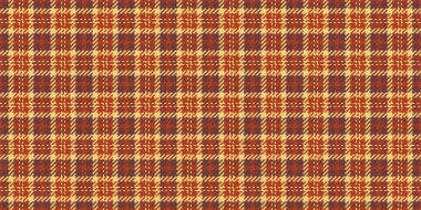 Karmaşık tekstil kumaş dokusu, reklam kontrolü arkaplan ekoseli. Kırmızı ve kehribar rengi palette kusursuz tartan desenli vektör.