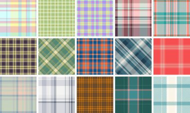 Renkli çekler içeren ekose desenler koleksiyonu kumaş, tekstil baskıları, duvar kâğıdı ve gömlekler için mükemmel. Bu klasik tasarımlar İskoç cazibesini moda moda ve ev dekoruna getiriyor..