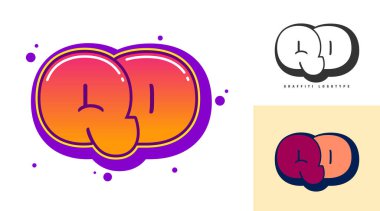 QD logo design for festival or party. Initial letter q and d in graffiti style. Creative modern lettering company name of font typography. Kids trendy logotype or identity. clipart