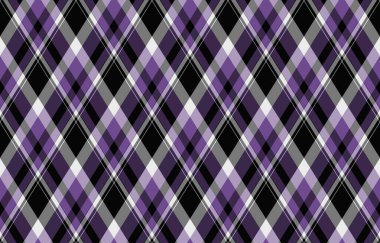 Zarif mor, siyah ve beyaz köşegen desenli. Tekstil tasarımı, moda, web sitesi geçmişi ve daha fazlası için mükemmel. Kusursuz tekrarlama dokusu herhangi bir projeye sofistike stil ekler.