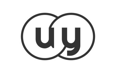 UY şirket amblemi ana hatlar ve harflerle. Marka kimliği için birleşmiş iki dairenin logo şablonu, logotip. Vektör Sonsuzluk sembolü
