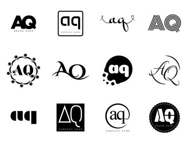 AQ logo company template. Letter a and q logotype. Set different classic serif lettering and modern bold text with design elements. Initial font typography. clipart