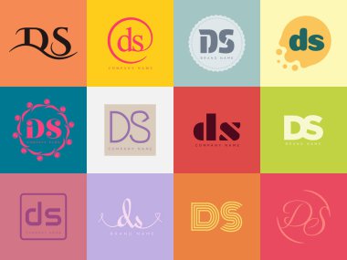 DS logo şirketi şablonu. D harfi ve logoti. Tasarım elemanları ile farklı klasik serif harfleri ve modern kalın metin ayarla. İlk yazı tipi tipografisi.