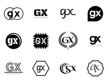 GX logo şirketi şablonu. G ve X harfleri logoti. Tasarım elemanları ile farklı klasik serif harfleri ve modern kalın metin ayarla. İlk yazı tipi tipografisi.