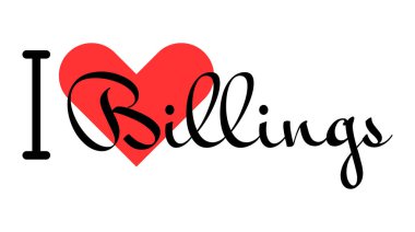 I love Billings, city of United States. Hand drawn letters with red heart. Vector illustration lettering, modern design clipart