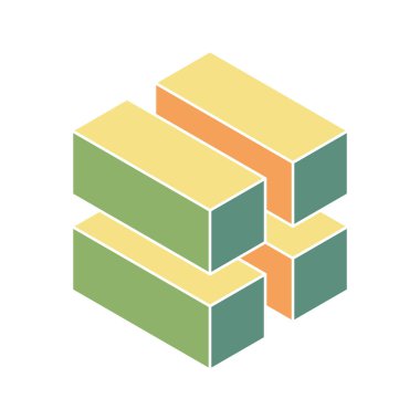 Sessiz pastel tonlarda istiflenmiş blokların soyut izometrik çizimi. Büyümeyi, istikrarı veya başarının yapı taşlarını temsil eder. İş, teknoloji veya inşaat kavramları için ideal.