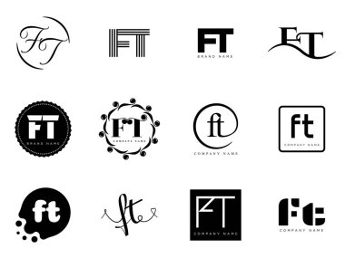 FT logo şirketi şablonu. F ve T harfi logoti. Tasarım elemanları ile farklı klasik serif harfleri ve modern kalın metin ayarla. İlk yazı tipi tipografisi.