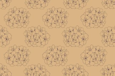 Sepya tonlarında zarif bir çiçek deseni. Özenle çizilmiş çiçek kümelerini içeren tekrarlayan bir tasarım. Tekstil baskıları, duvar kağıdı, ambalaj veya web sitesi geçmişi için mükemmel.