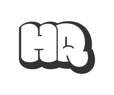 Karargah logosu, karikatür harfleri, graffiti stili siyah beyaz siluet şeklinde yuvarlak. Festival partisi için popüler anaokulu H ve Q harfi metni, kişisel baş harfler, çocuklar için funky prinky ve web.