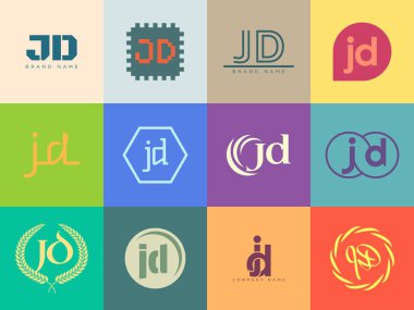 JD logo şirketi şablonu. J ve D harfleri logoti. Tasarım elemanları ile farklı klasik serif harfleri ve modern kalın metin ayarla. İlk yazı tipi tipografisi.