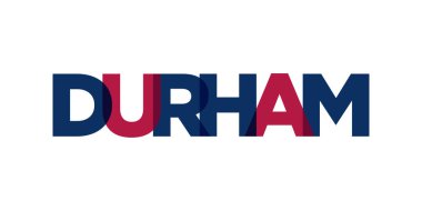 Durham, Kuzey Carolina, ABD tipografi sloganı. Baskı ve web ürünleri için grafik şehir harfleriyle Amerika logosu.