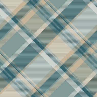Kıvrımlı kumaş tartan, dikişsiz arka plan dokusu. Pastel ve cyan renk paletinde yaş tekstil vektör deseni.
