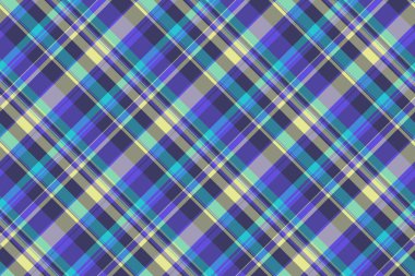 Süs desenli tekstil vektörü, kulüp tartan arka planı pürüzsüz. Pastel ve çivit renk paletindeki kumaş dokusunu kontrol et.