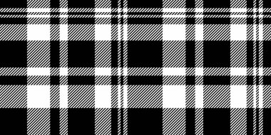 Gingham tartan kumaş tekstil, örtülü arka plan ekose vektörü. Siyah ve beyaz renk paletinde malzeme desensiz doku kontrolü.