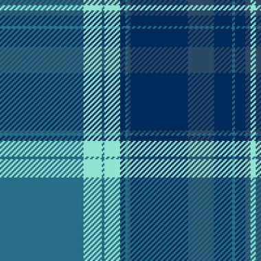 Pazarlama şablonu ekose, doku dokusu tekstil kumaşı. Cyan ve mavi renk paletinde deniz tartan arkaplanı pürüzsüz vektörü.
