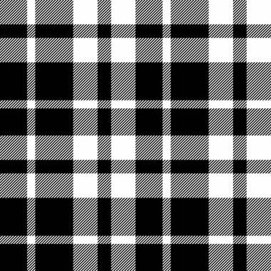Minimalist vektör dokusu arka planı, mevsim tartan kontrol kalıbı. Paçavra, siyah beyaz renk paleti içinde kusursuz tekstil kumaşı.