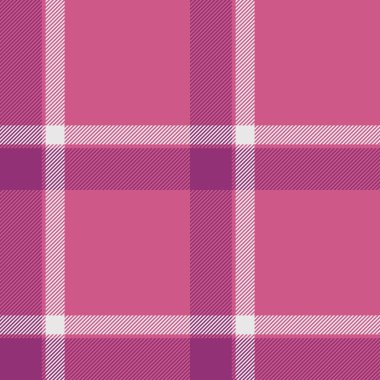 Birincil model arka plan tekstili, net doku vektör ekoseli. Pembe ve erik rengi paletinde ekose kumaş dikişsiz yazdırılıyor.