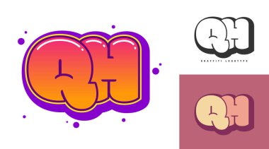 Festival ya da parti için QH logo tasarımı. Graffiti tarzında ilk harf q ve h. Yazı tipi tipografisinin yaratıcı modern harfleri. Çocukların trend logoti ya da kimliği.