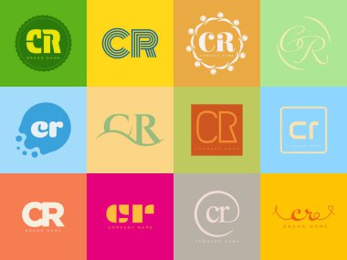 CR logo şirketi şablonu. C ve R harfleri logoti. Tasarım elemanları ile farklı klasik serif harfleri ve modern kalın metin ayarla. İlk yazı tipi tipografisi.