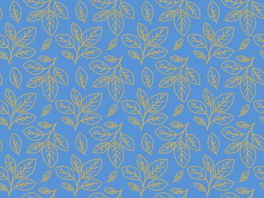 Sakin mavi bir arka planda zarif bir altın yaprak deseni. Bu kusursuz tasarım doğayı, güzelliği ve huzuru çağrıştırıyor, tekstil, kırtasiye veya web sitesi geçmişi için mükemmel..
