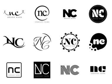 NC logo şirketi şablonu. Harf n ve c logoti. Tasarım elemanları ile farklı klasik serif harfleri ve modern kalın metin ayarla. İlk yazı tipi tipografisi.