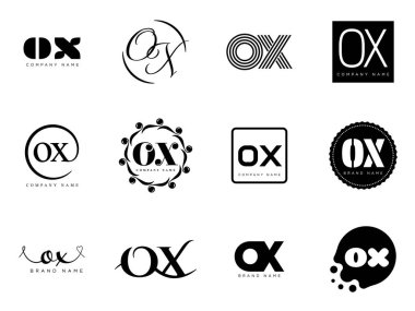 OX logo şirketi şablonu. O ve X harfi logoti. Tasarım elemanları ile farklı klasik serif harfleri ve modern kalın metin ayarla. İlk yazı tipi tipografisi.