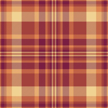 Yorgan kumaşlı ekose kumaş, ufuk vektör doku kontrolü. Kırmızı ve turuncu renk paletinde dikiş deseni arkaplanı pürüzsüz.