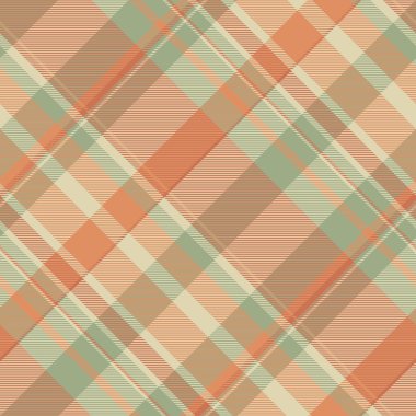 Tartan ekoseli oda kontrolü, kusursuz doku arkaplanı karışımı. Seremoni deseni turuncu ve açık renk paletinde tekstil vektörü.