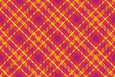 Kadın dokusu kumaş deseni, ev yapımı kusursuz tekstil. Kürk tartan arkaplan vektör ekoseli kırmızı ve pembe renk paleti.