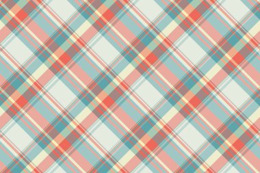 Kartpostal, dikişsiz kumaş, ekose desenli çek. Pastel ve kırmızı renk paletinde insan dokusu yok.