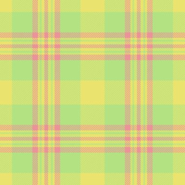 Nostalji tartan dokusu, kolajsız kumaş kontrolü. Yeşil ve sarı renk paletinde geniş desenli ekose vektör..