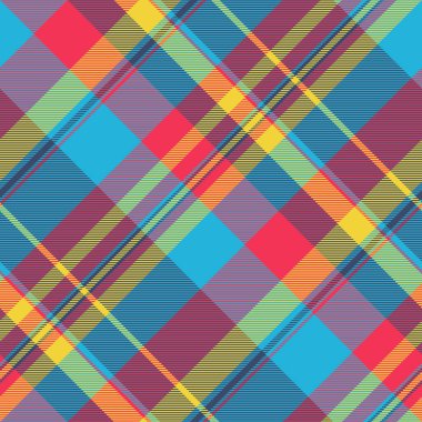 Kalın bir renk paletinde canlı çapraz ekose desen. Tekstil tasarımı, moda ve internet geçmişi için ideal. Bu neşeli, enerjik tasarım neşe ve iyimserliği çağrıştırıyor..