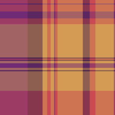 Satın alma şablonu tartan, popüler kumaş ekoseli dikişsiz. Turuncu ve kırmızı renk paletinde detaylı tekstil dokusu vektör kontrolü.
