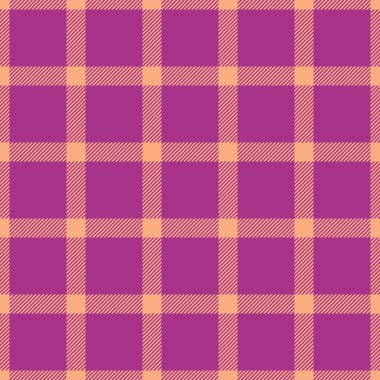 İskoç dokusu tekstil vektörü, ambalaj deseni ekose kontrolü. İngiliz tartan arka planı turuncu ve pembe renk paleti ile pürüzsüz kumaş.