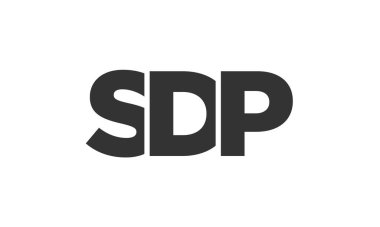 Güçlü ve modern kalın metin ile SDP logo tasarım şablonu. Basit ve minimal tipografi içeren ilk tabanlı vektör logosu. Moda şirket kimliği.