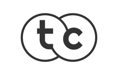 TC şirketinin amblemi, ana hatlı mermiler ve iki birleşik dairenin logo şablonu, marka kimliği, logoti. Vektör Sonsuzluk sembolü