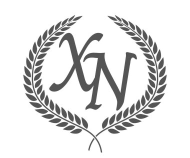 İlk harf X ve N, XN monogram logo tasarımı defne çelengi. Kaligrafi yazı tipli lüks amblem.
