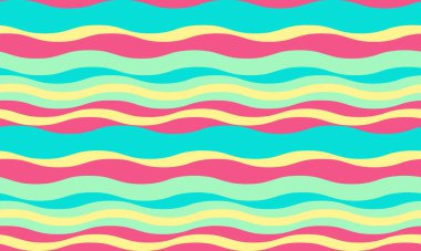Pastel pembe, sarı ve deniz mavisi renkli parlak dalgalı çizgiler yaz tasarımları, web siteleri veya tekstil baskıları için mükemmel bir arka plan oluşturur..