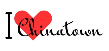 Çin mahallesi San Francisco USA 'yı seviyorum. Kırmızı kalpli el yazısıyla yazılmış mektuplar. Vektör illüstrasyonu, modern tasarım harfleri