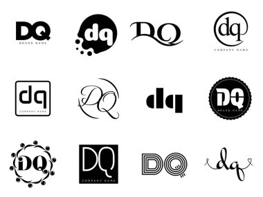 DQ logo şirketi şablonu. D ve Q harfleri logoti. Tasarım elemanları ile farklı klasik serif harfleri ve modern kalın metin ayarla. İlk yazı tipi tipografisi.