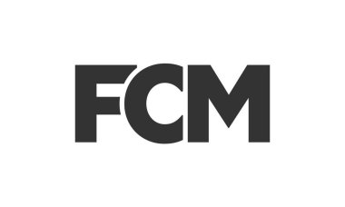 Güçlü ve modern kalın metinli FCM logo tasarım şablonu. Basit ve minimal tipografi içeren ilk tabanlı vektör logosu. Moda şirket kimliği.