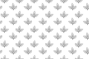 Zarif minimalist yaprak deseni. Beyaz arkaplandaki basit siyah çizgi sanatı tekstil baskıları, web sitesi arkaplanları veya markalaşma unsurları için temiz ve çok yönlü bir tasarım yaratıyor..