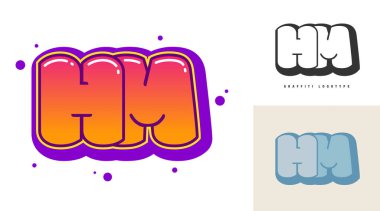Festival ya da parti için HM logo tasarımı. H ve M harflerinin baş harfleri grafiti tarzında. Yazı tipi tipografisinin yaratıcı modern harfleri. Çocukların trend logoti ya da kimliği.
